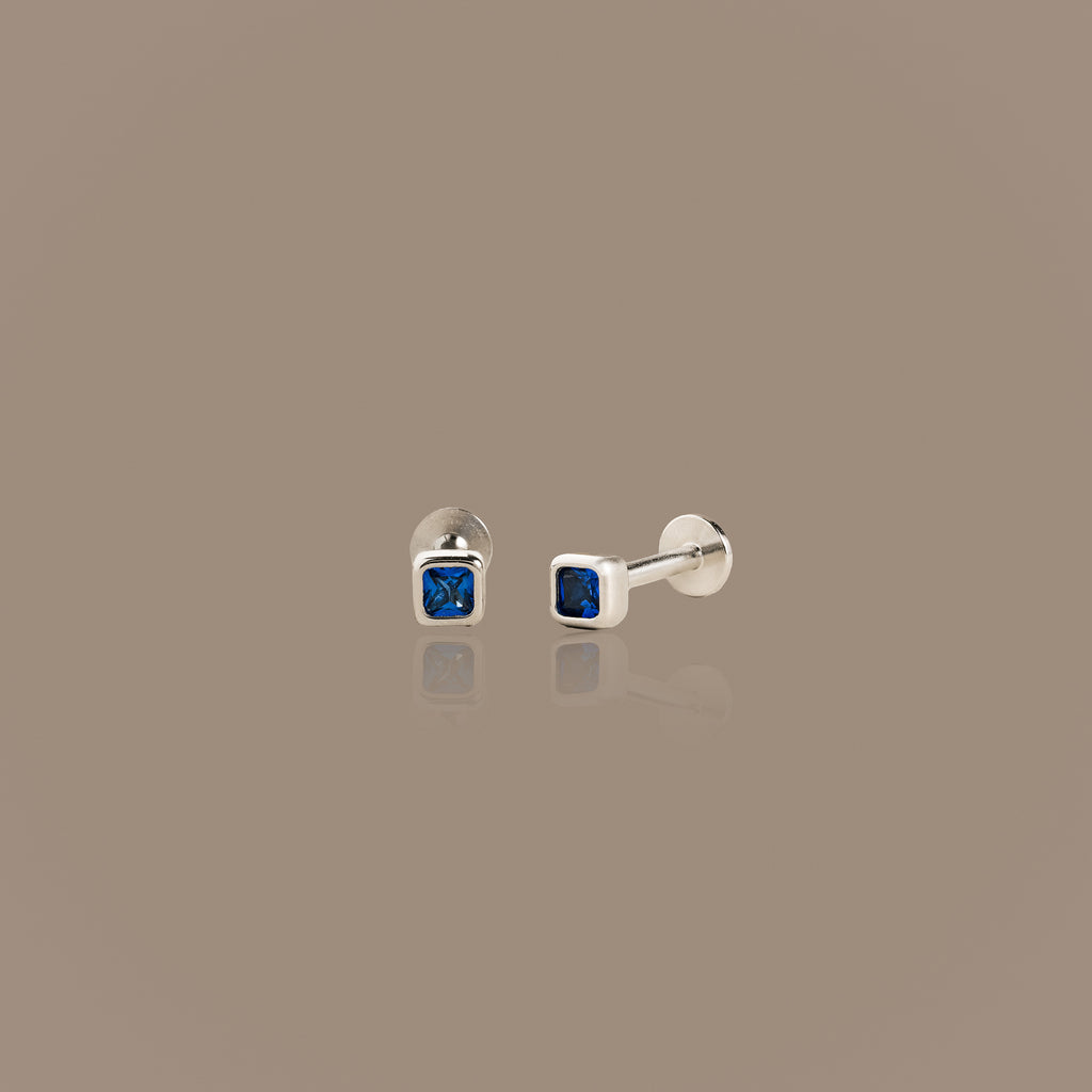 Square Bezel Sapphire Flat Back Studs