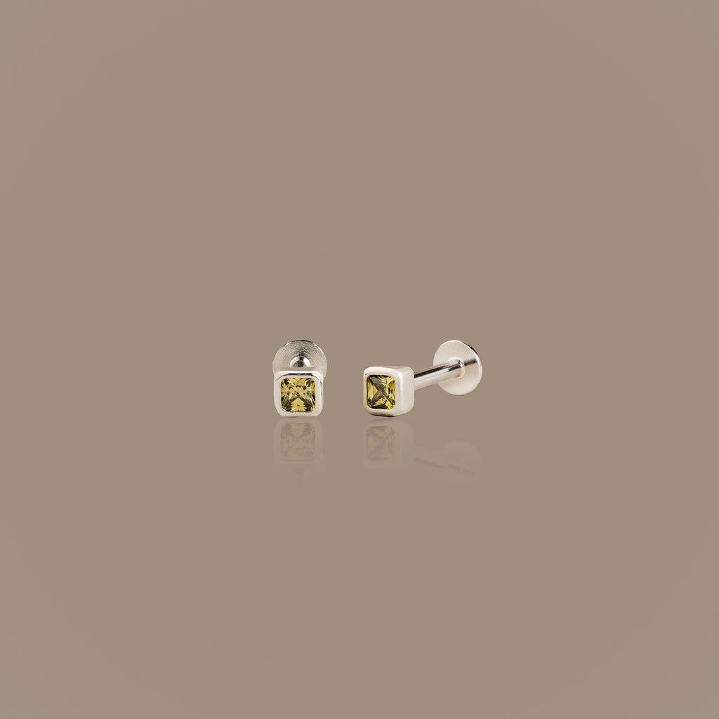 Square Bezel Peridot Flat Back Studs