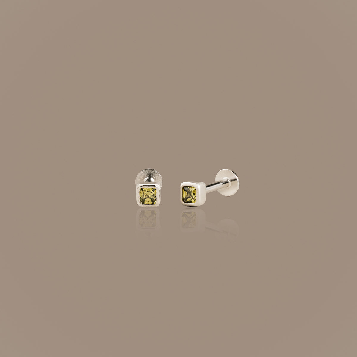 Square Bezel Peridot Flat Back Studs