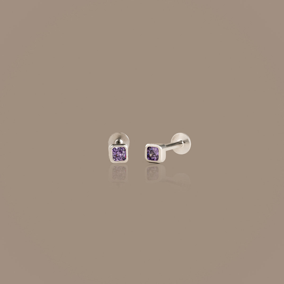 Square Bezel Amethyst Flat Back Studs