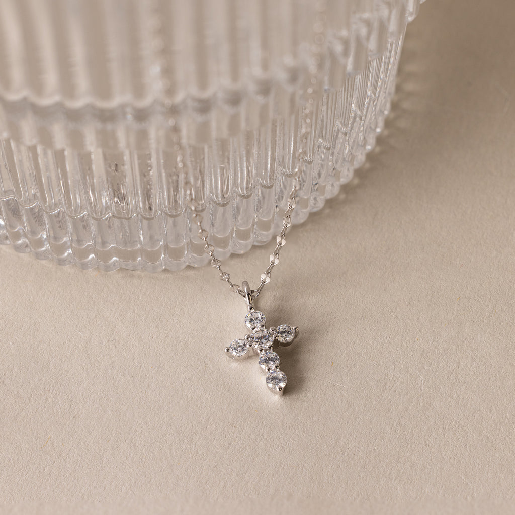 Diamond Cross Necklace & Bracelet Set in Silver