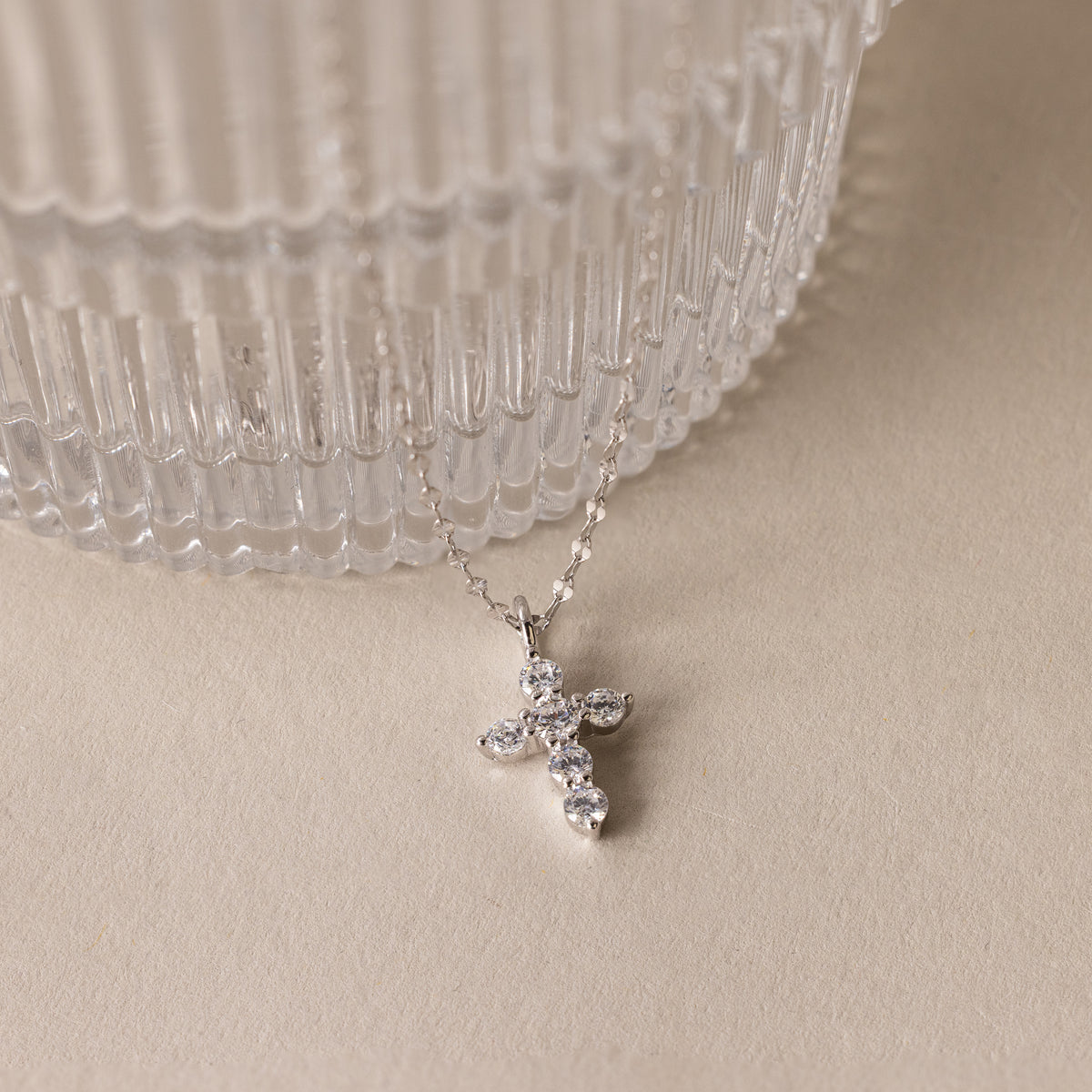 Diamond Cross Necklace in Silver