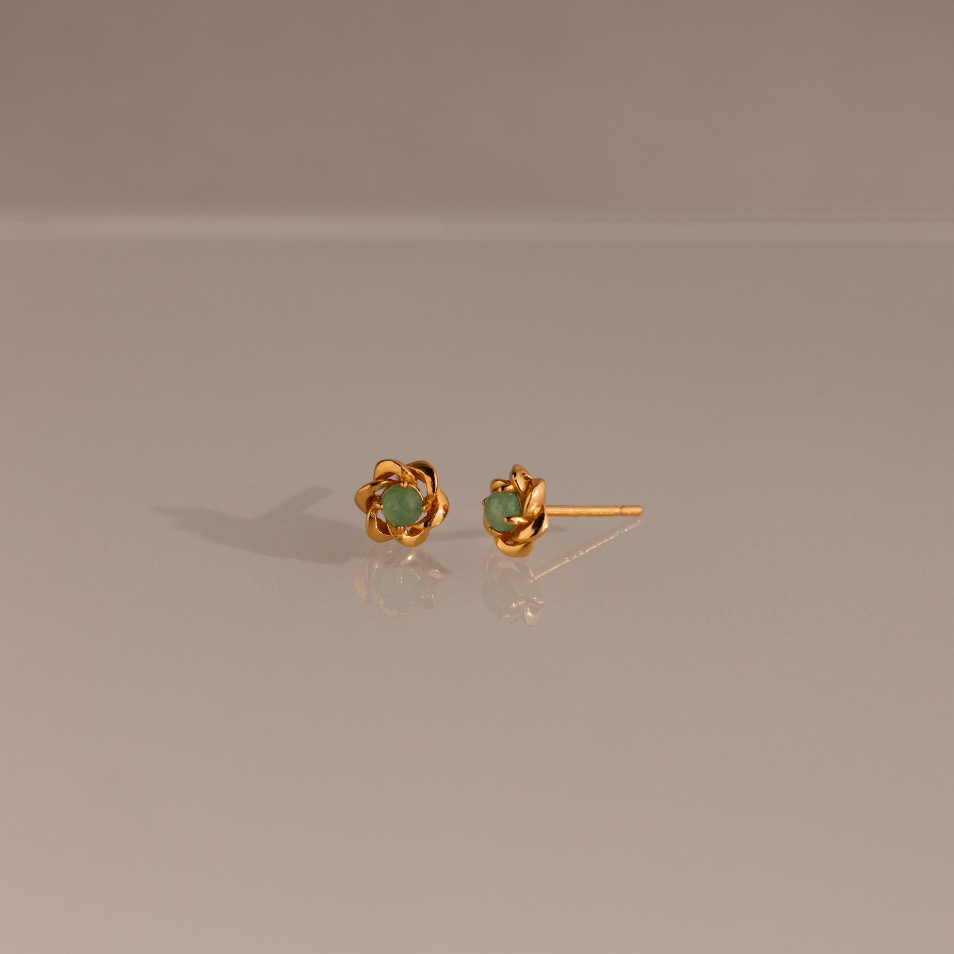 Mini Jade Flower Studs in 18K Gold