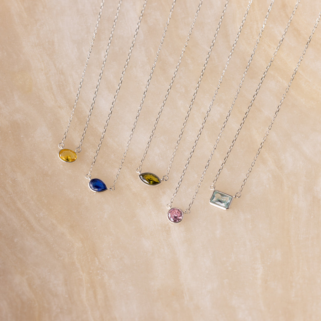 Custom Cut Bezel Birthstone Necklace