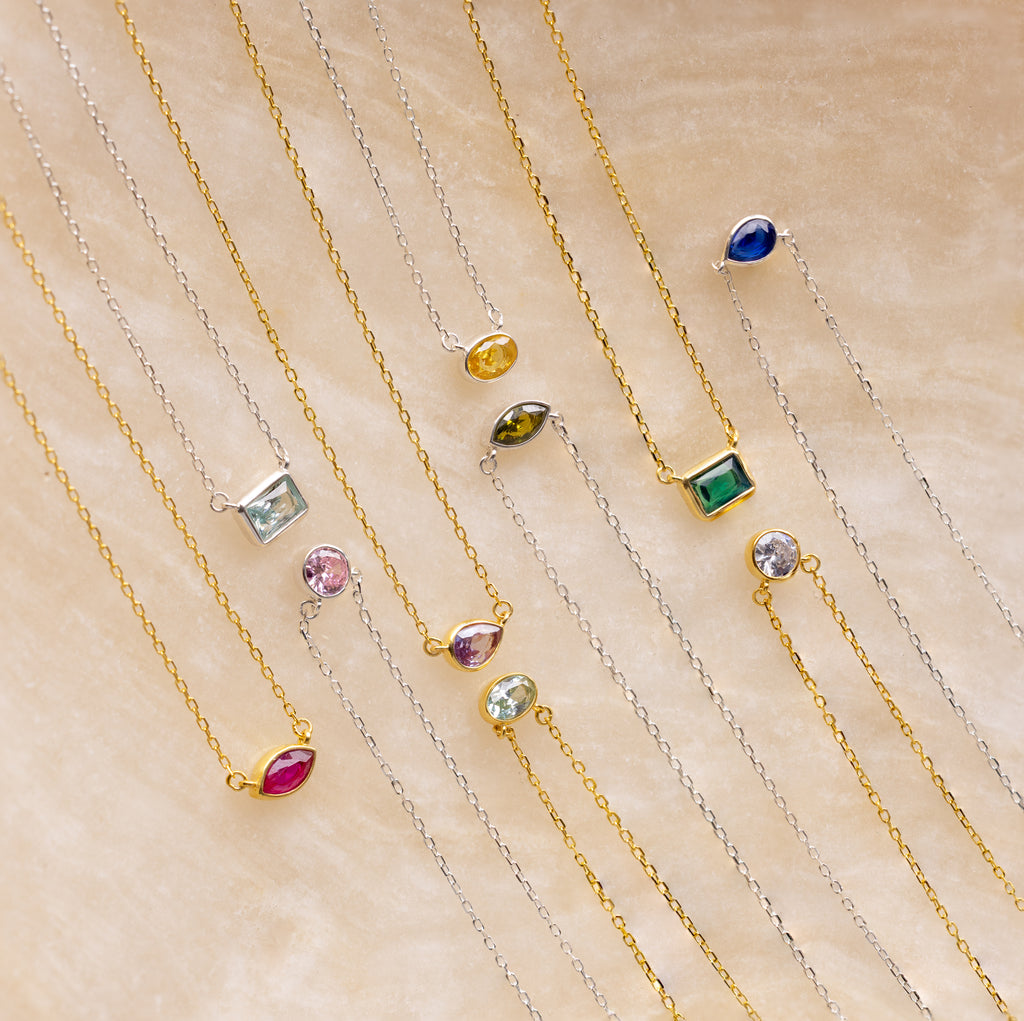 Custom Cut Bezel Birthstone Necklace