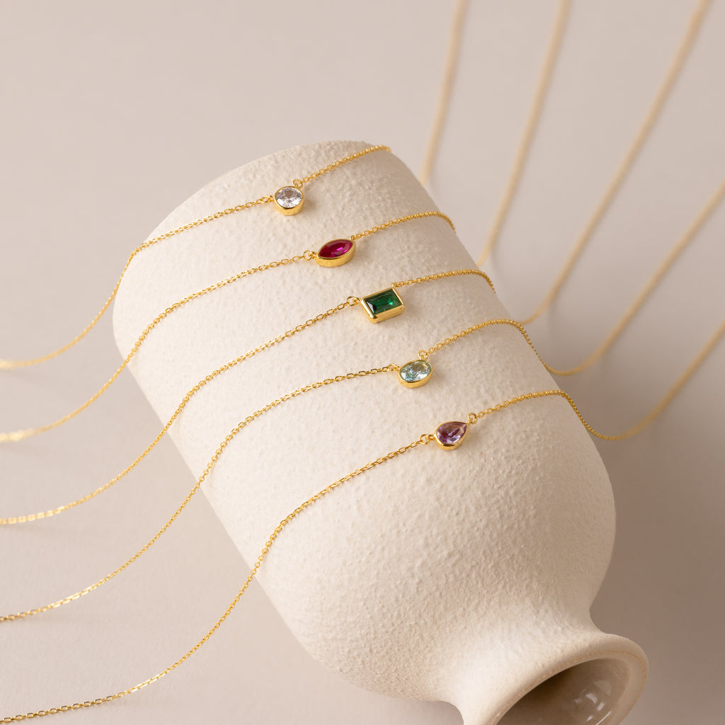 Custom Cut Bezel Birthstone Necklace