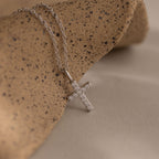 Dainty Diamond Cross Necklace in Sterling Silver