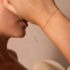 Dainty Diamond Cross Necklace in Sterling Silver