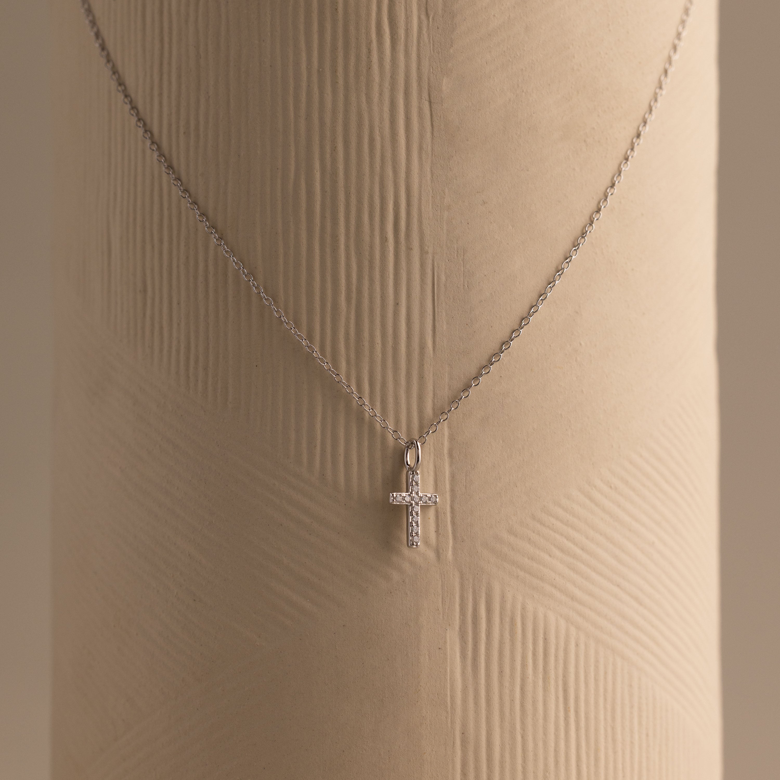 Dainty Diamond Cross Necklace in Sterling Silver
