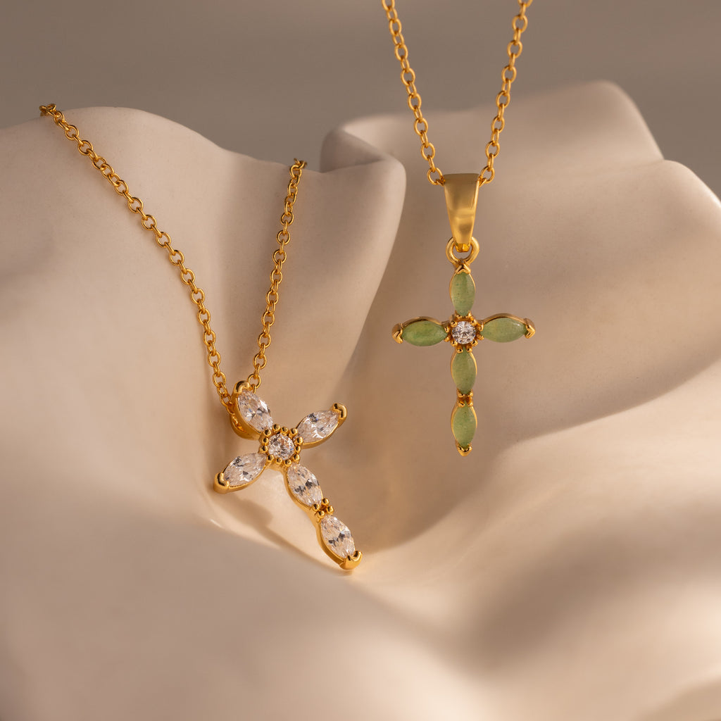 Marquise Gemstone Cross Necklace