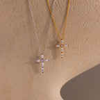 Marquise Gemstone Cross Necklace