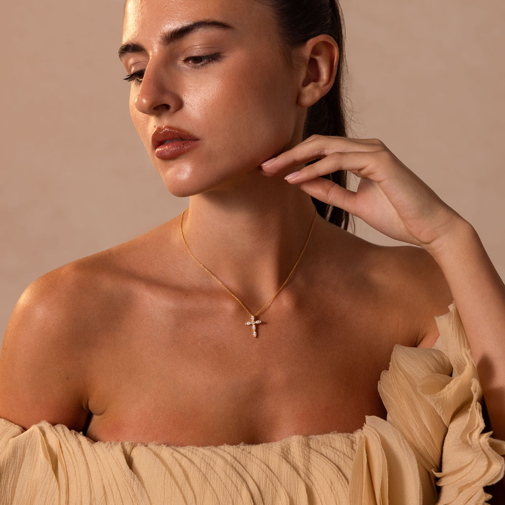 Marquise Gemstone Cross Necklace