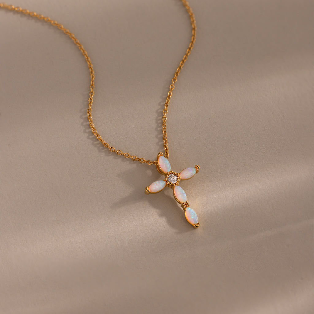 Marquise Gemstone Cross Necklace