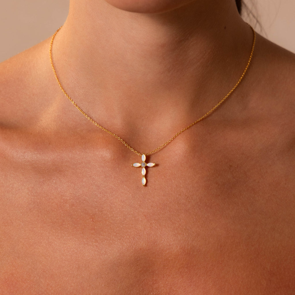 Marquise Opal Cross Necklace