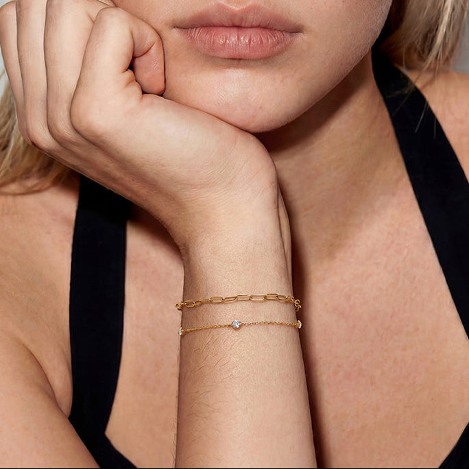 Solid Gold Pressure-Set Lab-Grown Diamond Station Bracelet