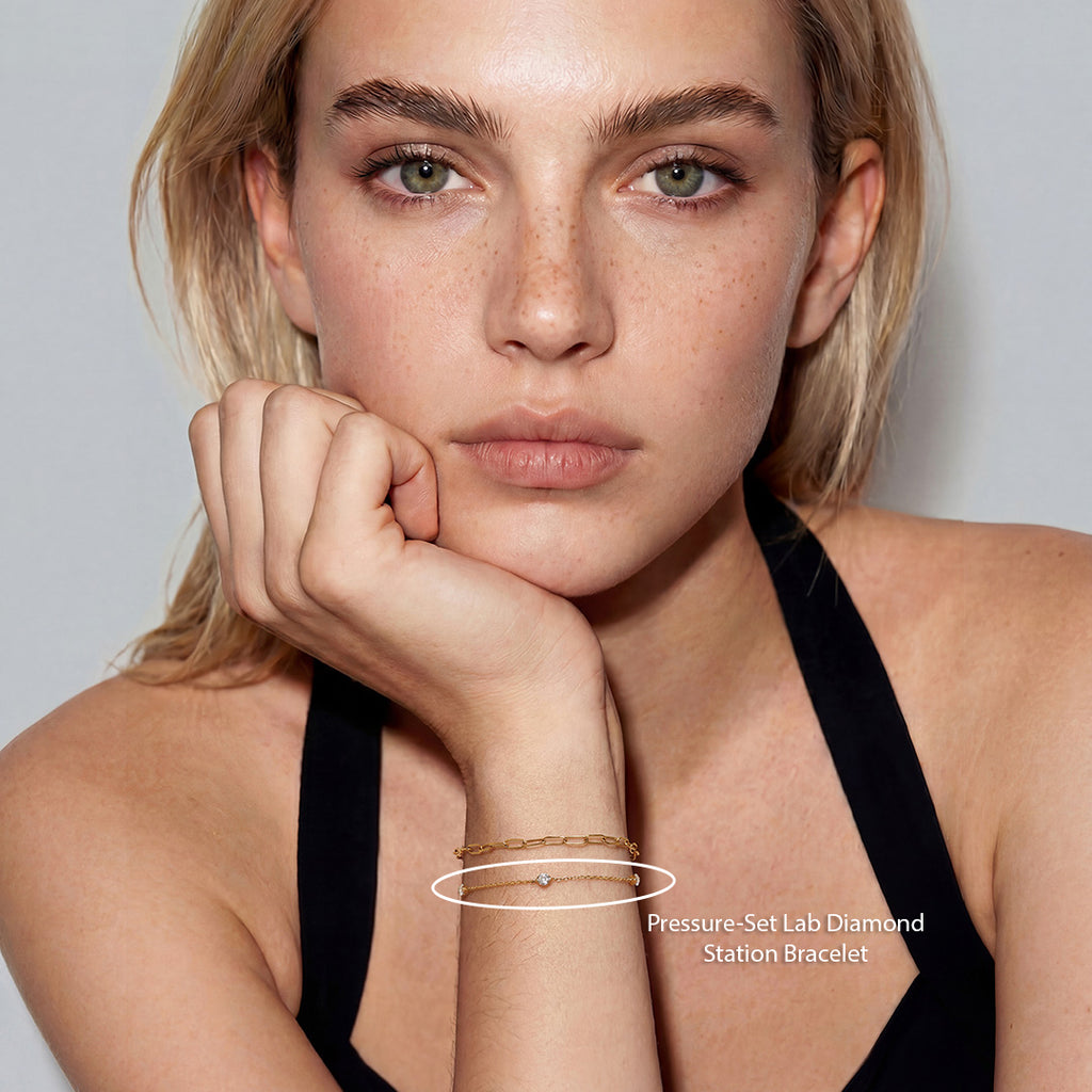 Solid Gold Pressure-Set Lab-Grown Diamond Station Bracelet