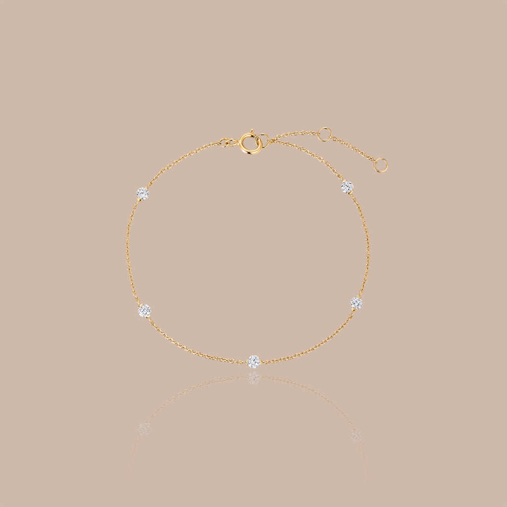 Solid Gold Pressure-Set Lab-Grown Diamond Station Bracelet