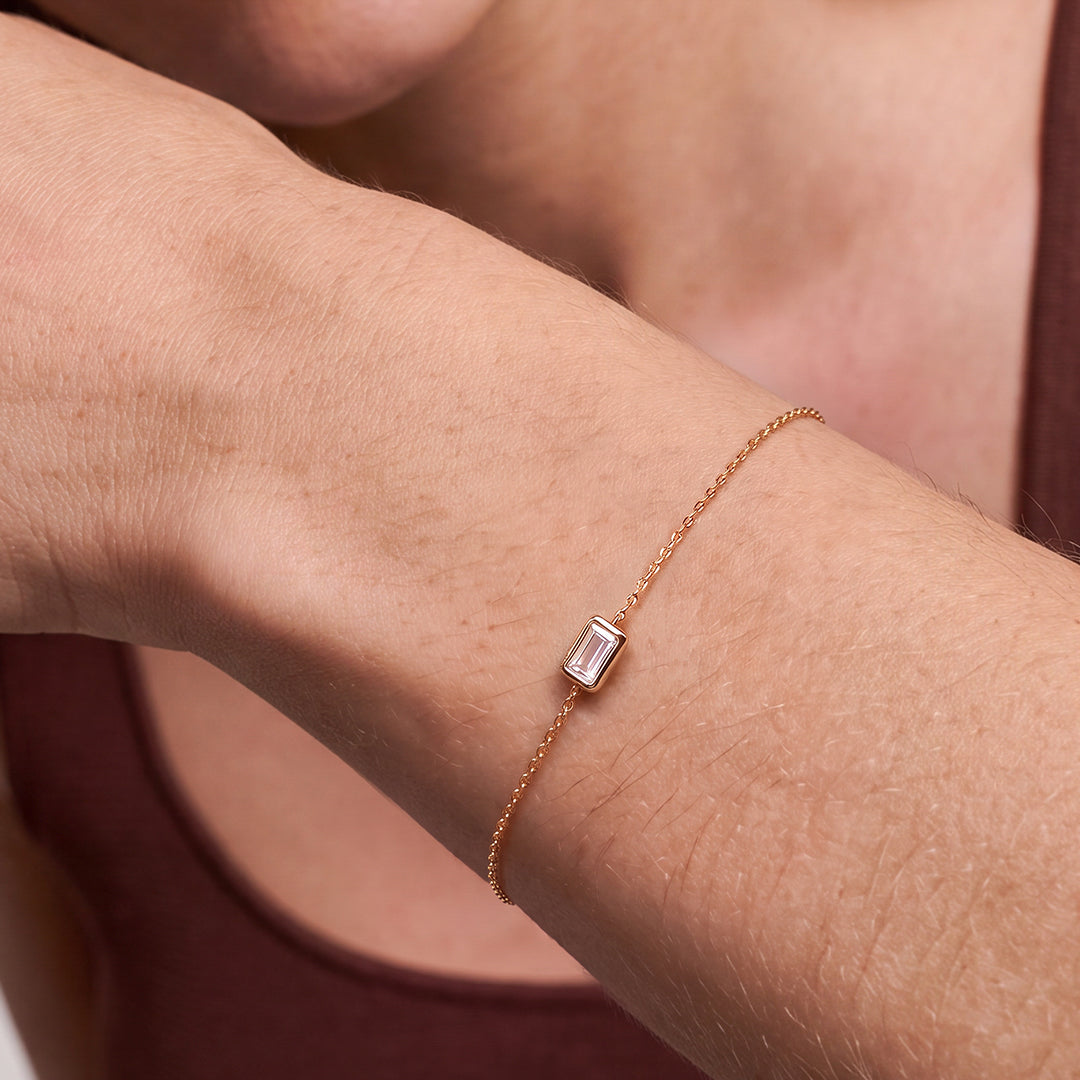 Solid Gold Bezel-Set Lab-Grown Diamond Baguette Bracelet