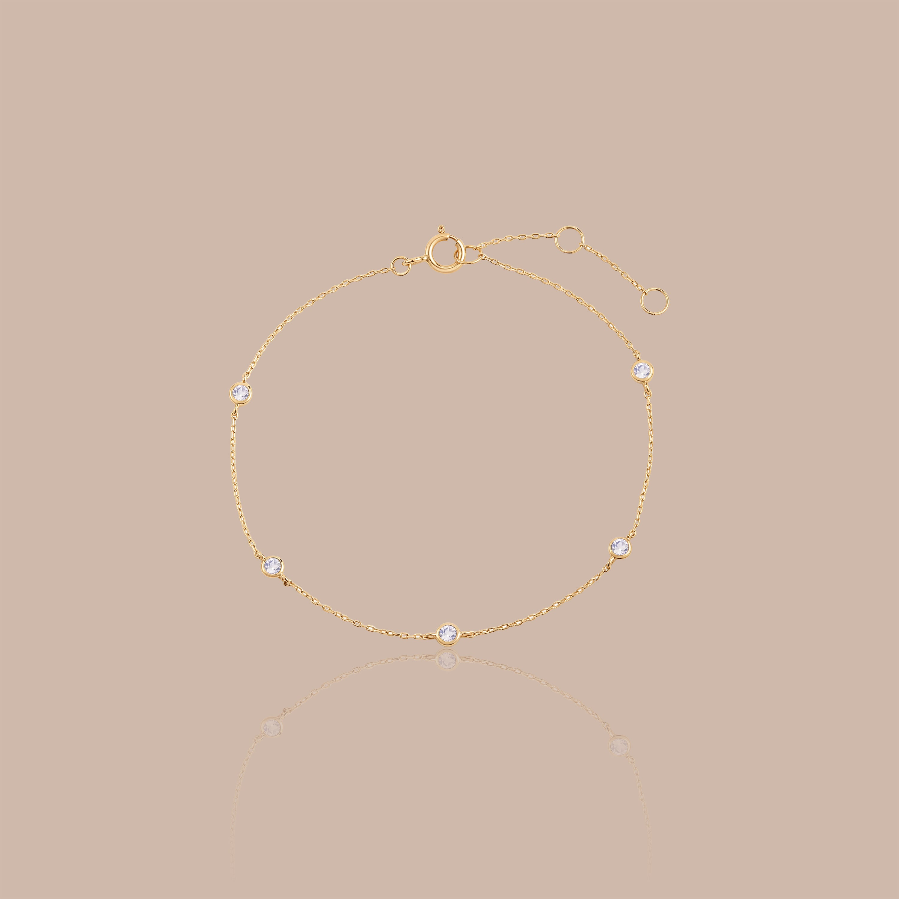 Solid Gold Bezel-Set Moonstone Station Bracelet