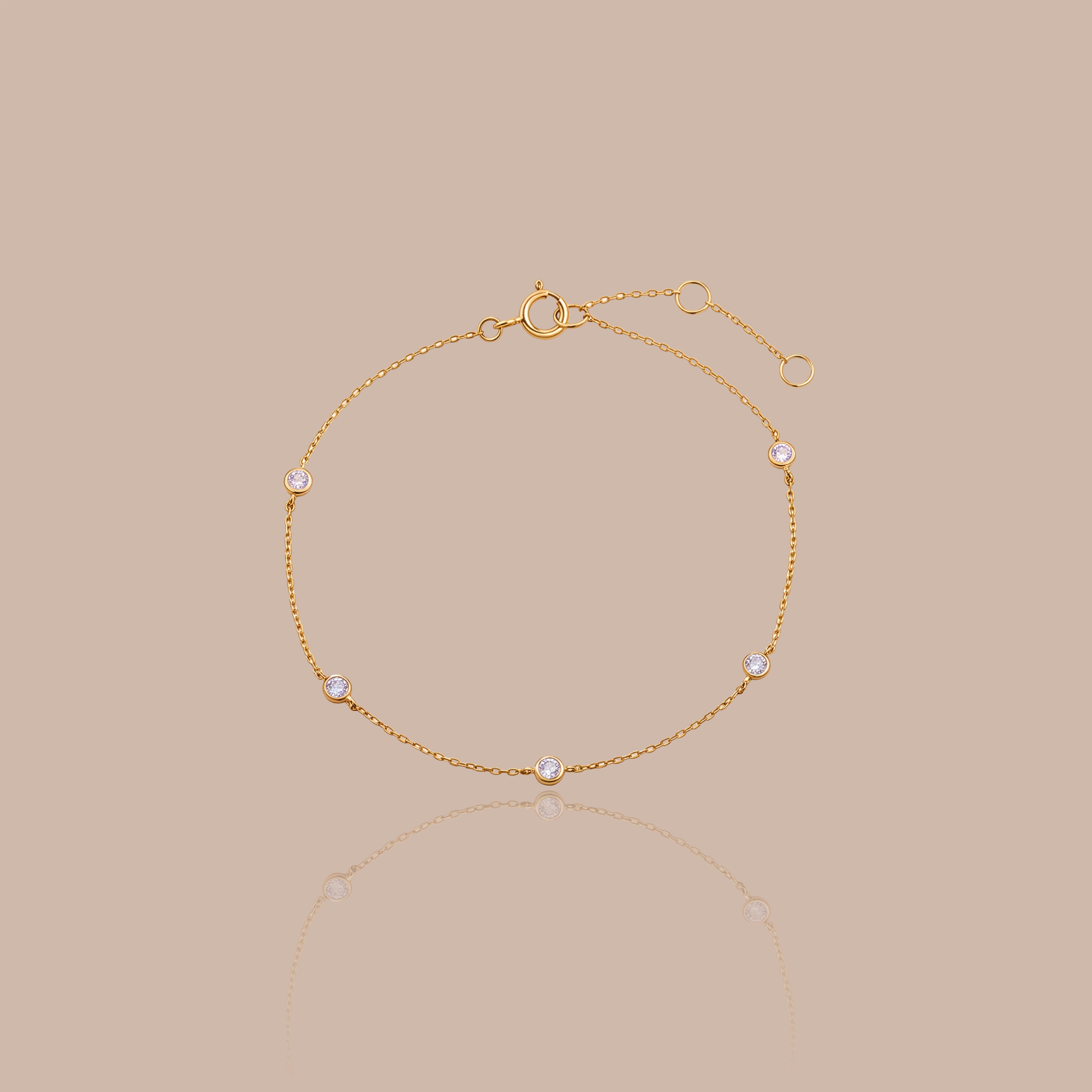 Solid Gold Bezel-Set Moonstone Station Bracelet