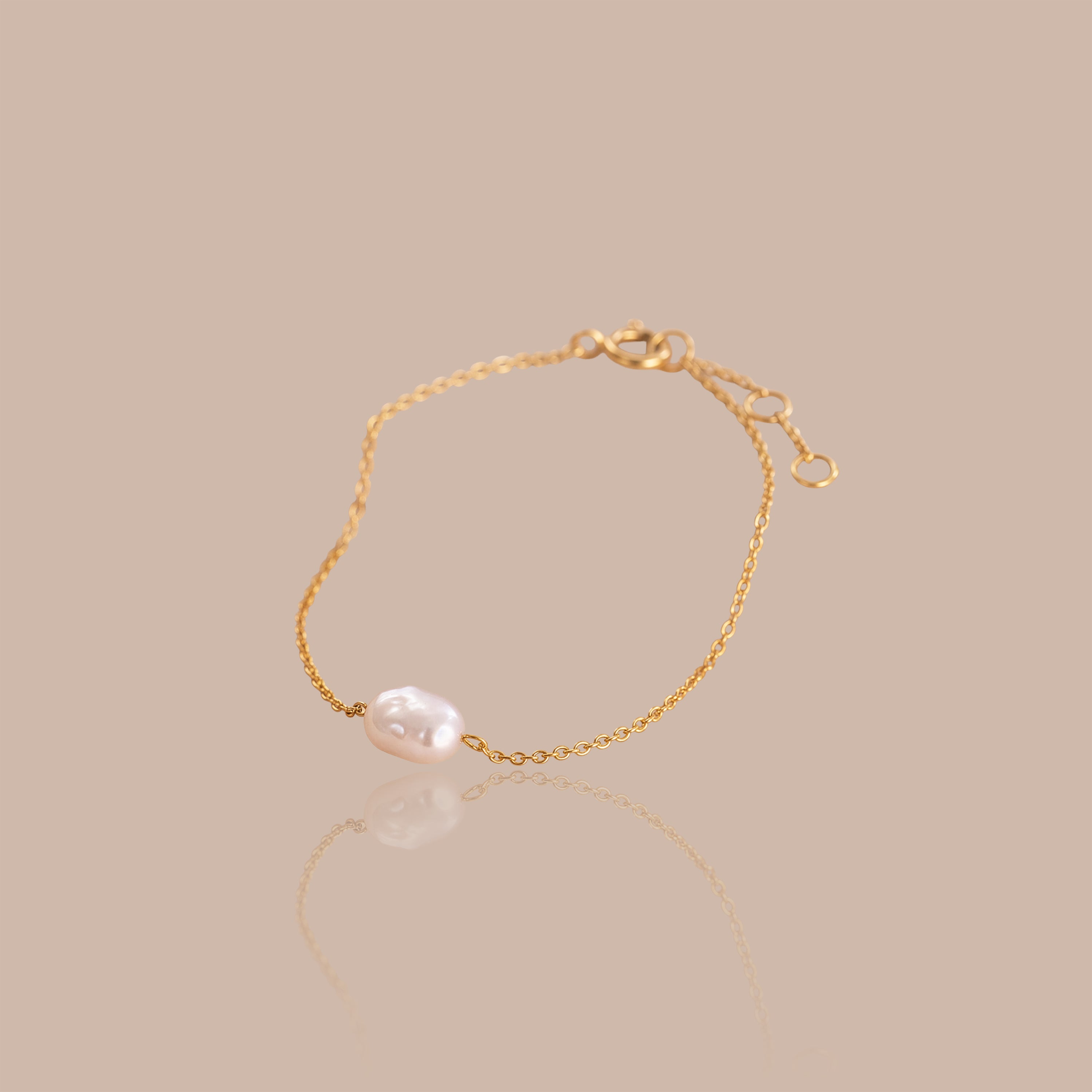 Solid Gold Pearl Charm Bracelet