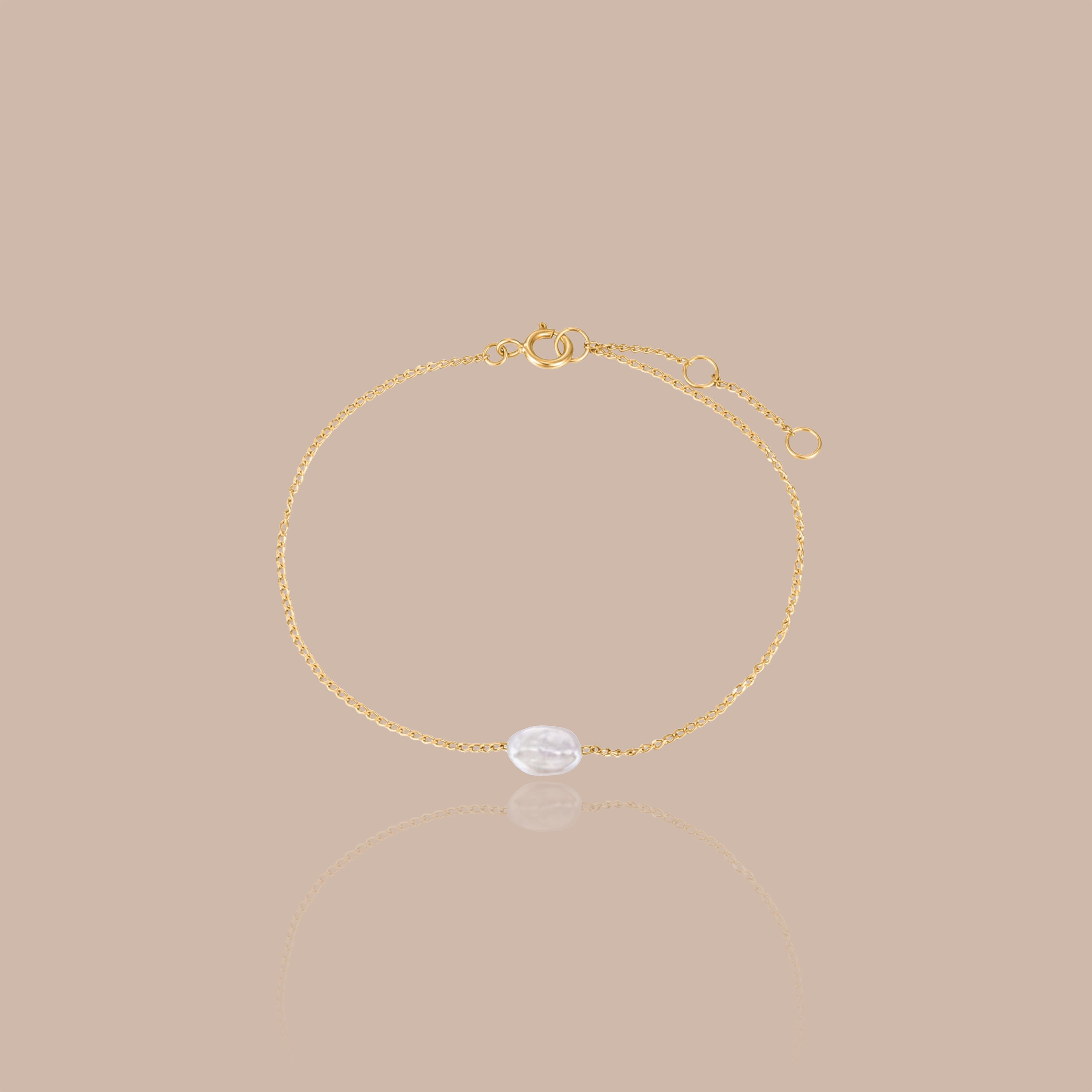 Solid Gold Pearl Charm Bracelet