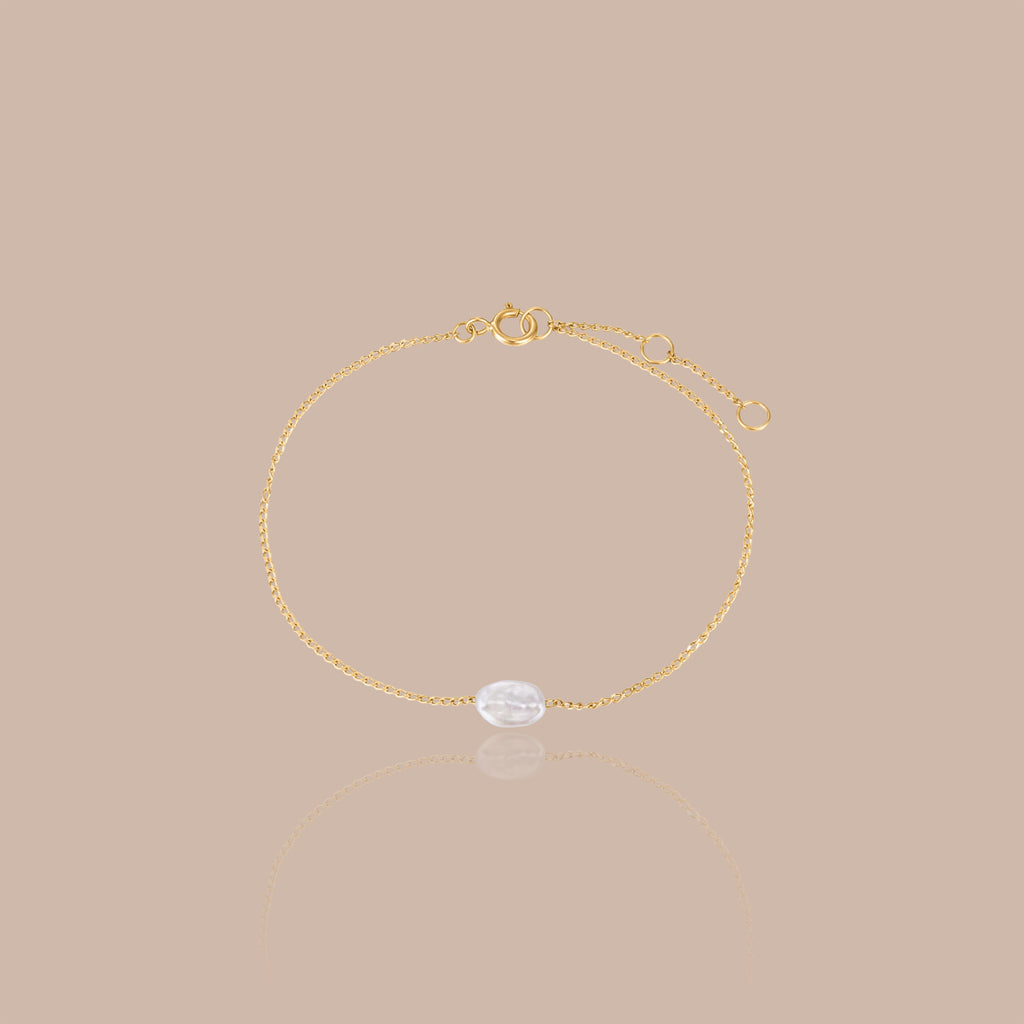 Solid Gold Pearl Charm Bracelet