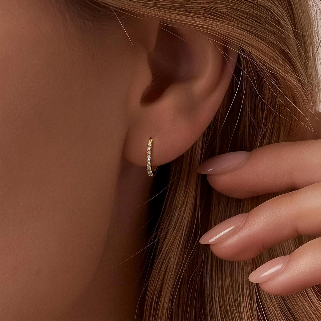 Solid Gold Round Pavé Lab-Grown Diamond Huggie Earrings