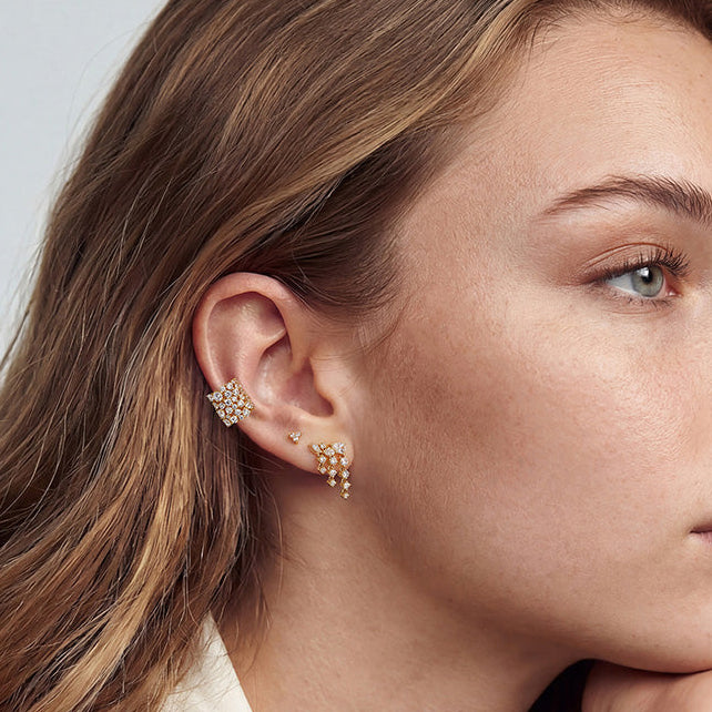 Solid Gold Lab-Grown Diamond Mini Cluster Stud Earrings