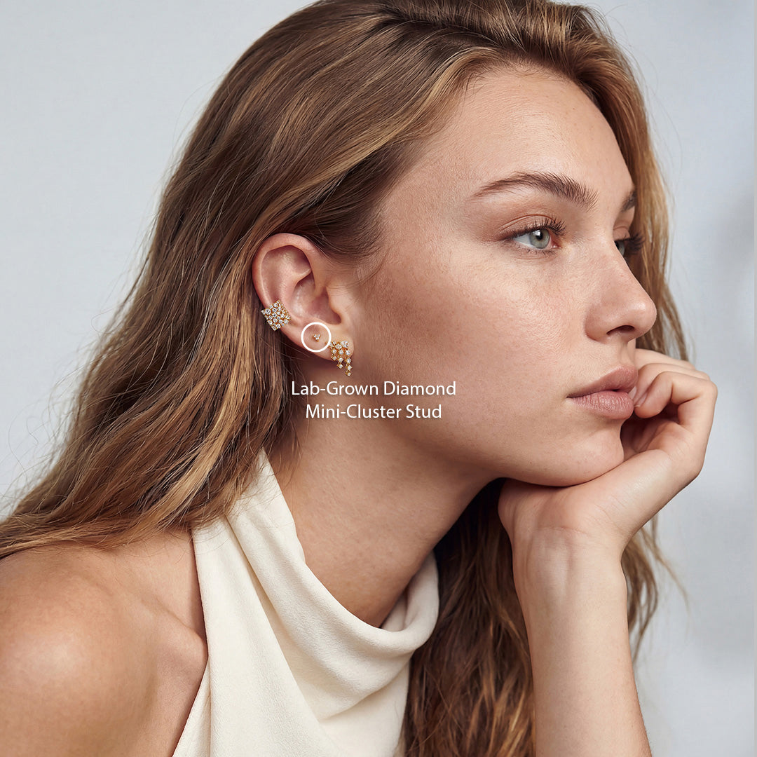 Solid Gold Lab-Grown Diamond Mini Cluster Stud Earrings