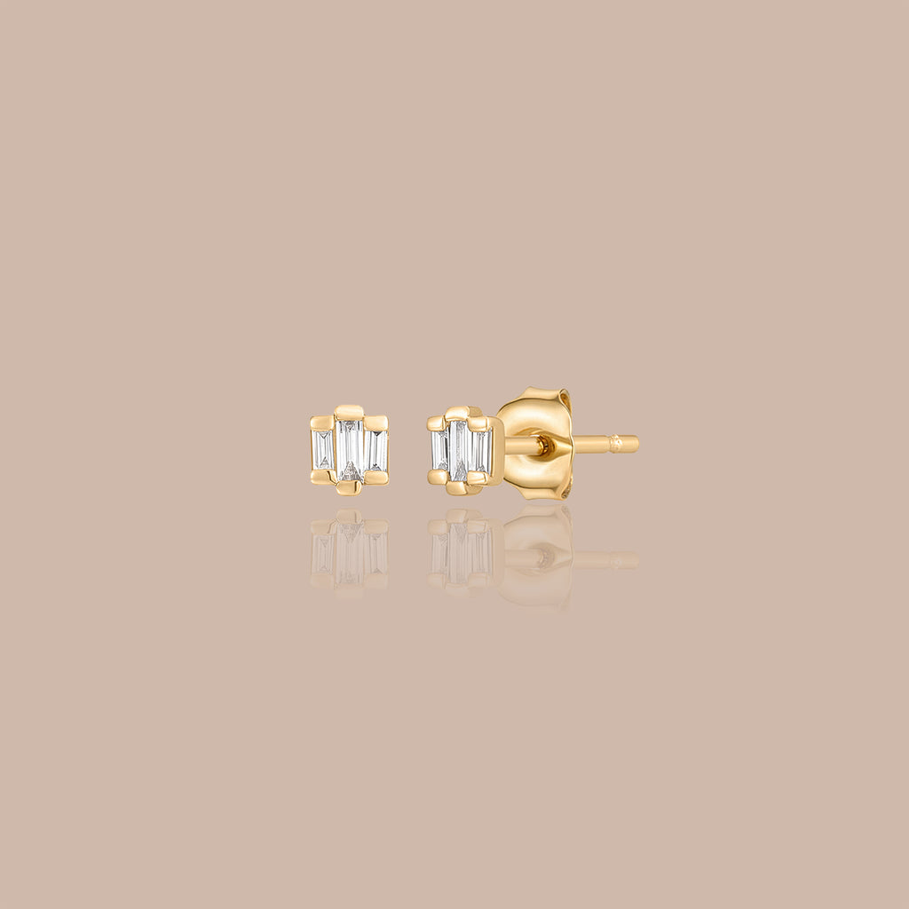 Solid Gold Lab-Grown Diamond Baguette Trio Studs