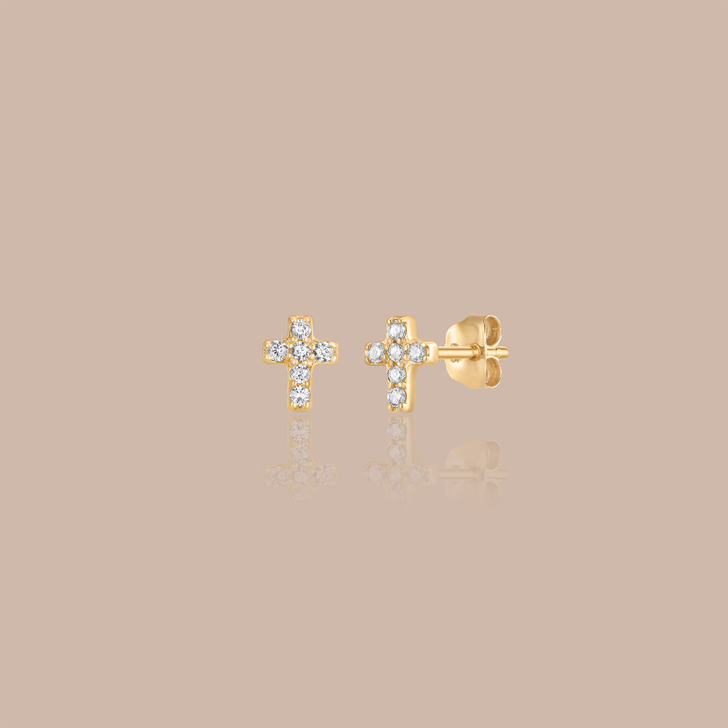 Solid Gold Round Lab-Grown Diamond Cross Stud Earrings