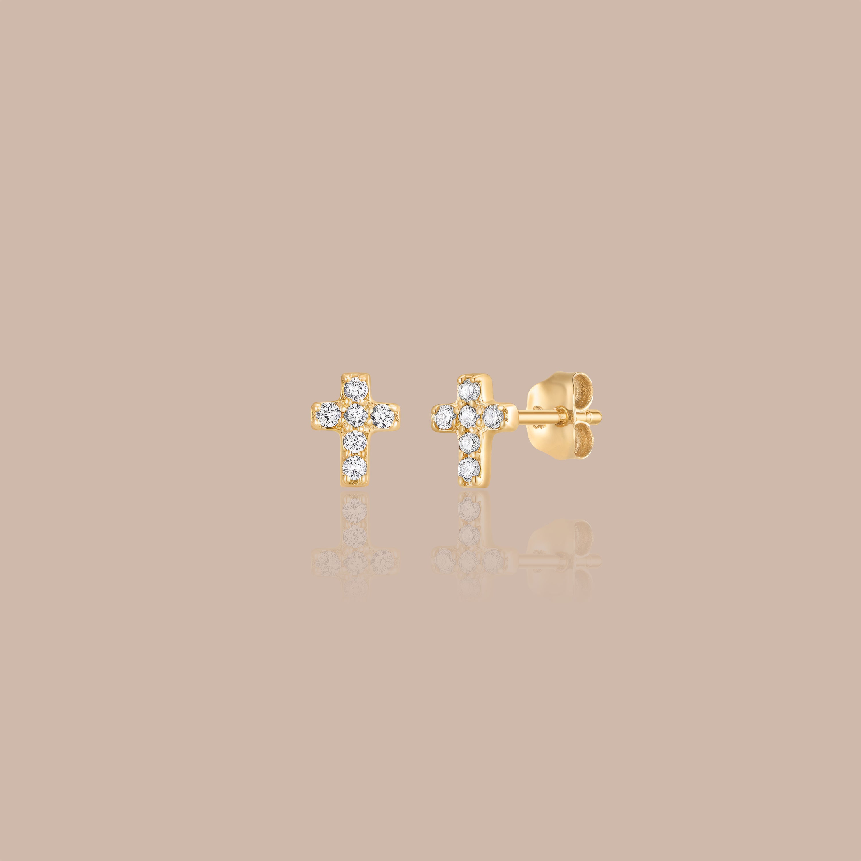 Solid Gold Round Lab-Grown Diamond Cross Stud Earrings