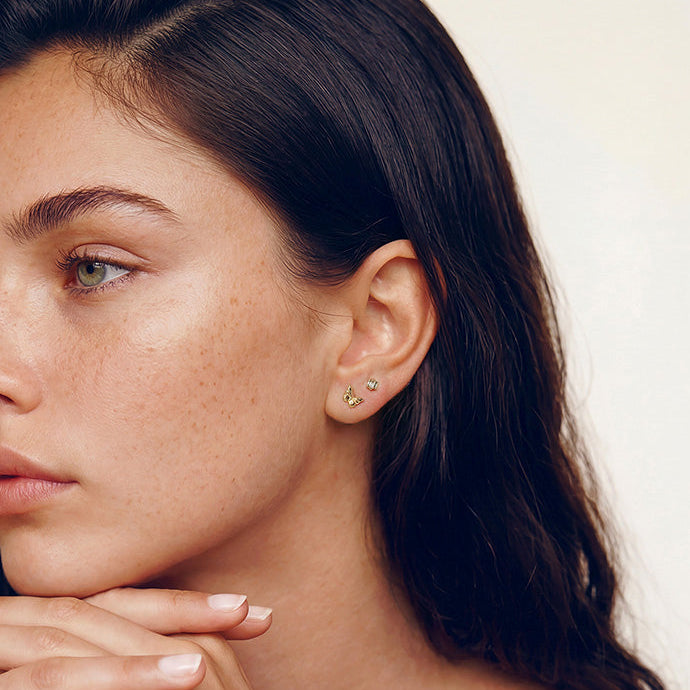 Solid Gold Lab-Grown Diamond Baguette Trio Studs