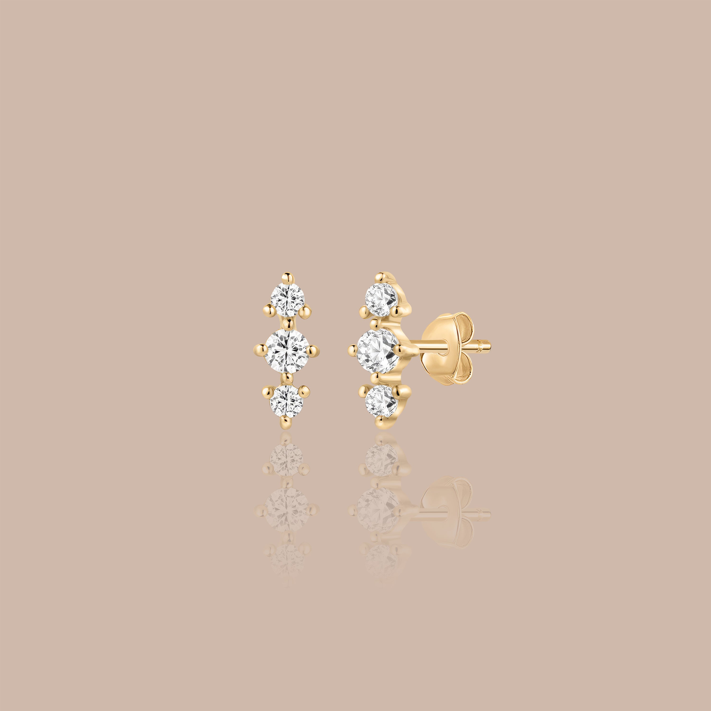 Solid Gold Lab-Grown Diamond Triple Cluster Stud Earrings