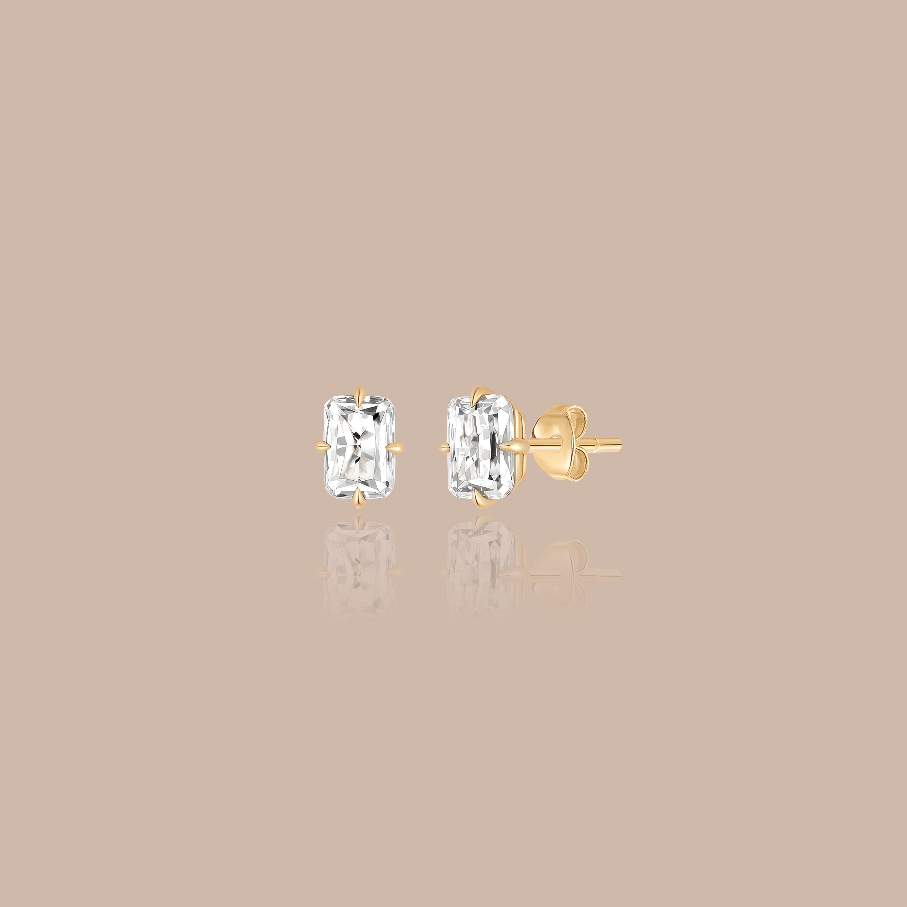 Solid Gold Emerald-Cut Lab-Grown Diamond Stud Earrings