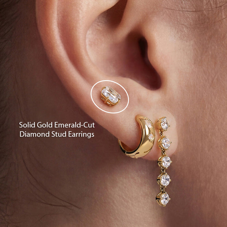 Solid Gold Emerald-Cut Lab-Grown Diamond Stud Earrings