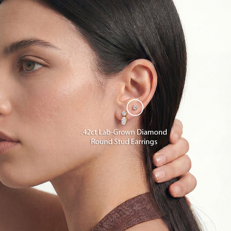 Solid Gold Round Lab-Grown Diamond Stud Earrings