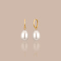 Solid Gold Pearl Drop Hoop Earrings
