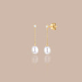 Solid Gold Pearl & White Sapphire Drop Stud Earrings