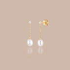Solid Gold Pearl & White Sapphire Drop Stud Earrings