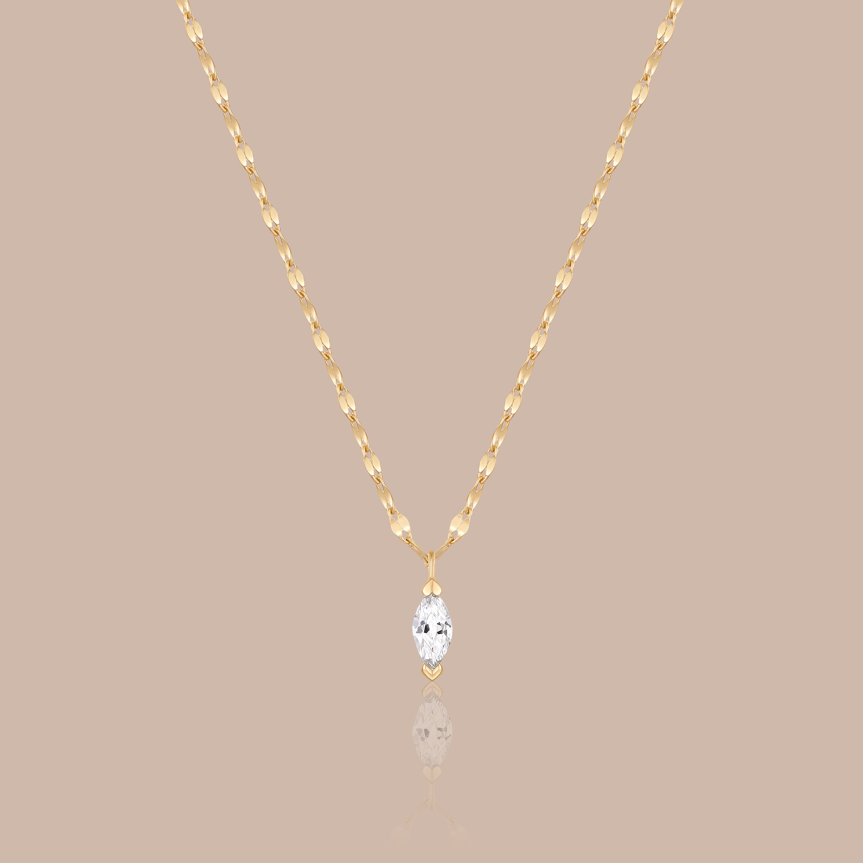Solid Gold Marquise Lab-Grown Diamond Solitaire Necklace