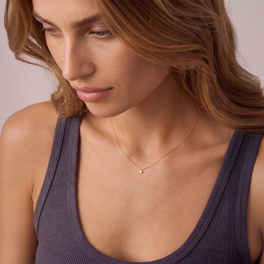 Solid Gold Lab-Grown Round Brilliant Diamond Solitaire Necklace