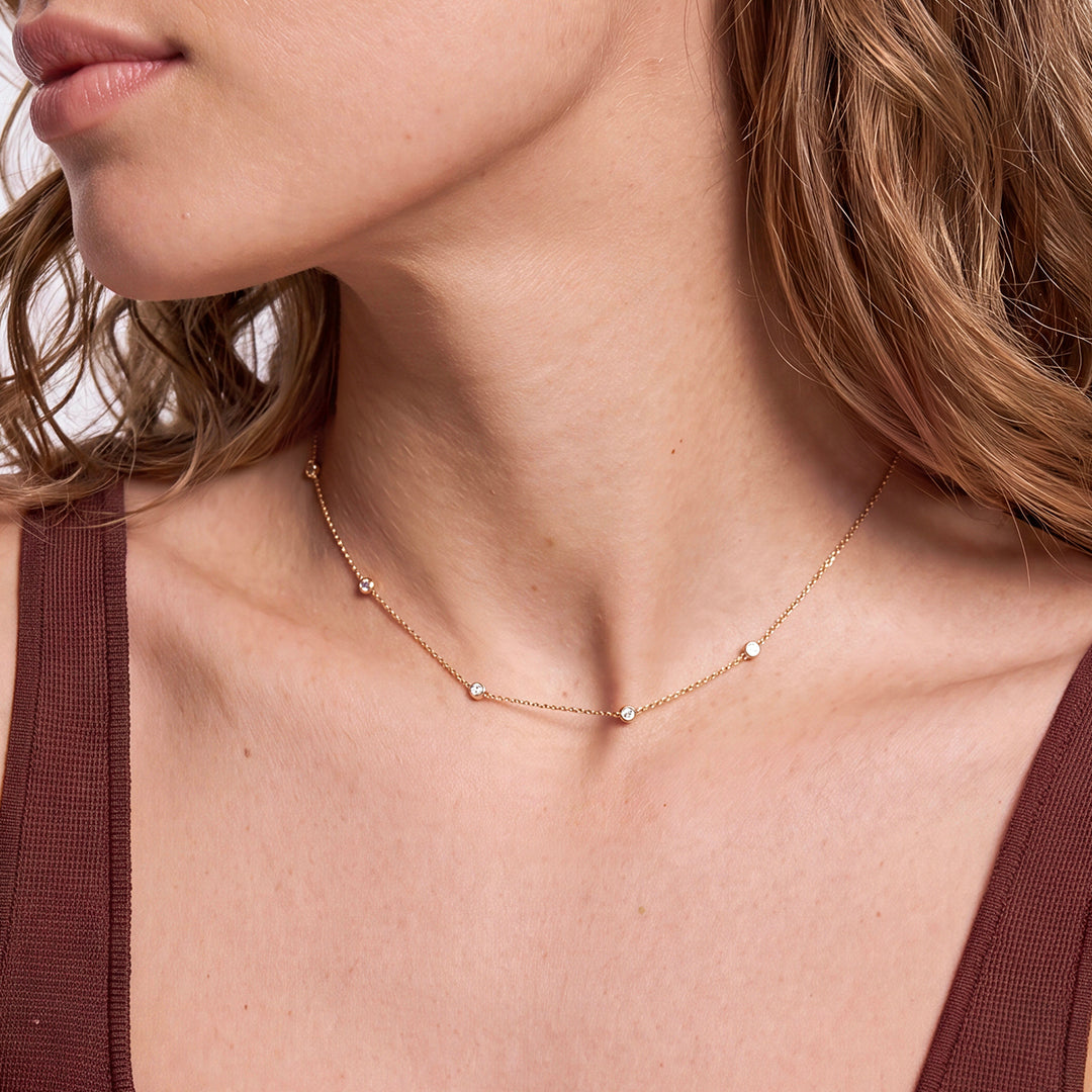 Solid Gold Essential Bezel Diamond Station Necklace