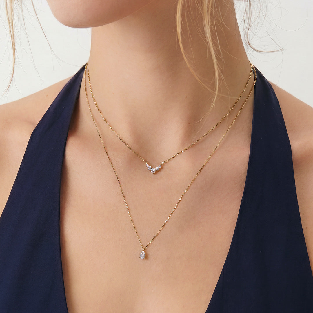14K Gold Chevron Diamond Cluster Necklace