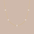 Solid Gold Pearl Station Chain Necklace