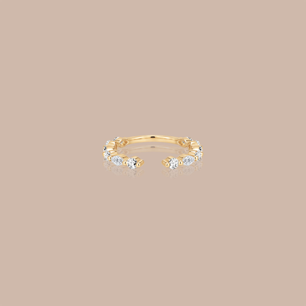 Solid Gold Round & Marquise Lab-Grown Diamond Open Ring