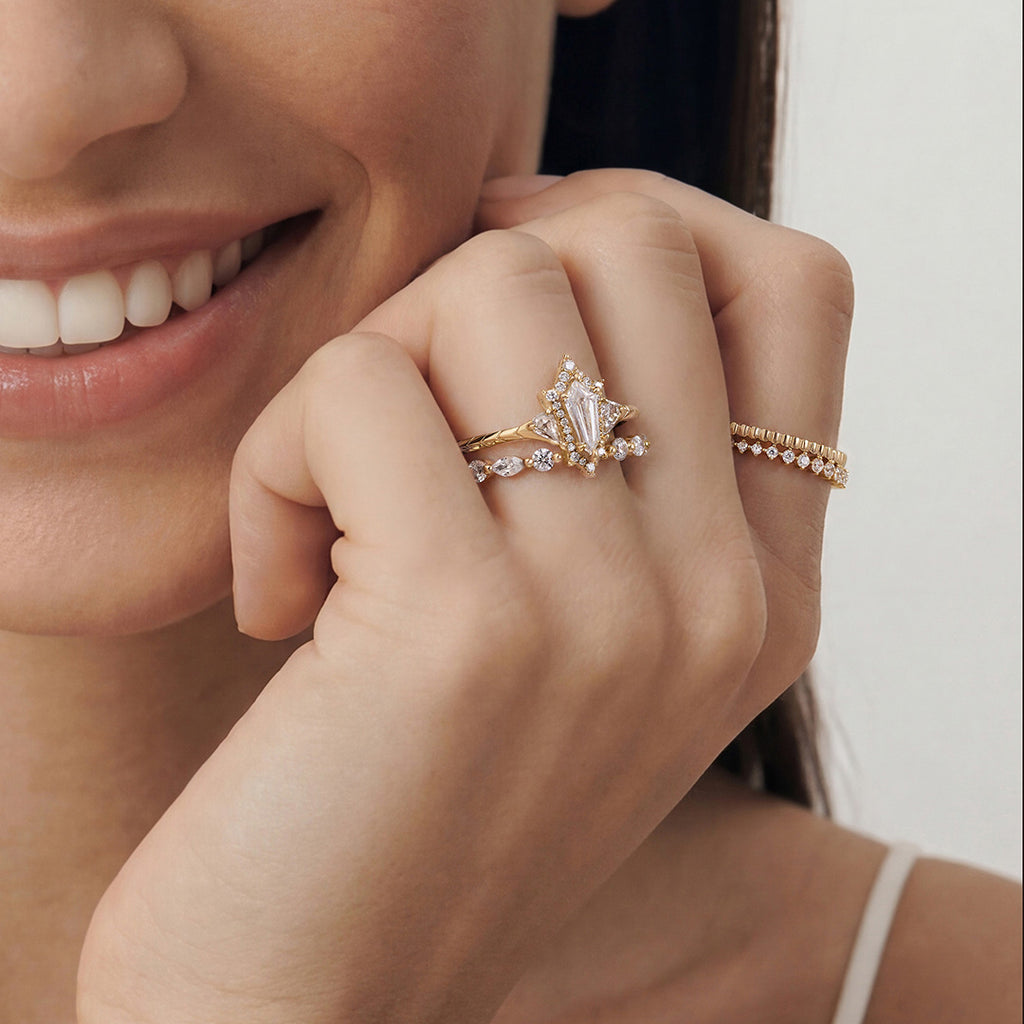 Solid Gold Round & Marquise Lab-Grown Diamond Open Ring