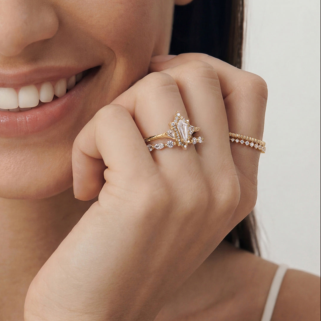 Solid Gold Round & Marquise Lab-Grown Diamond Open Ring