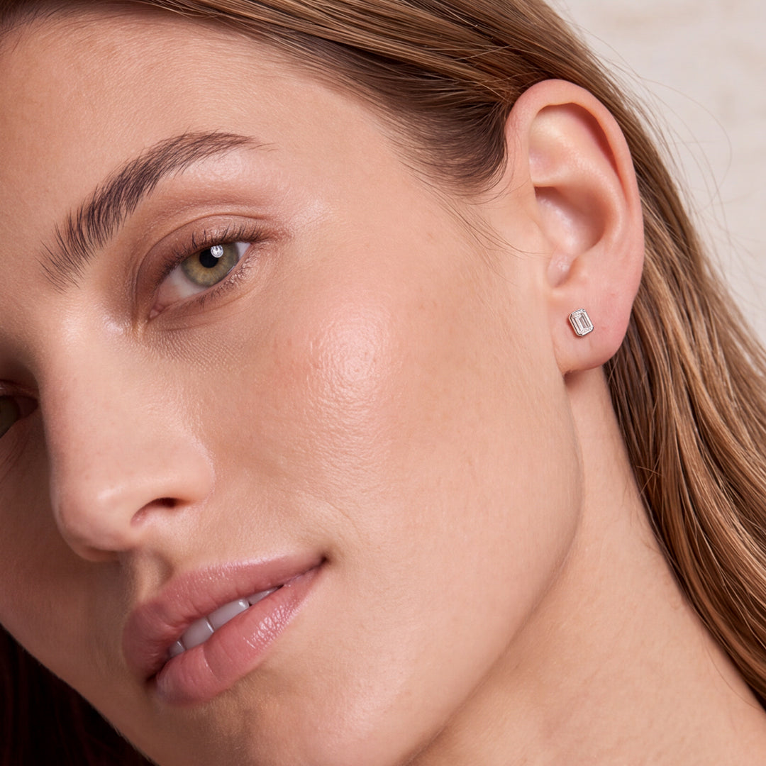 Solid White Gold Lab-Grown Diamond Baguette Stud Earrings